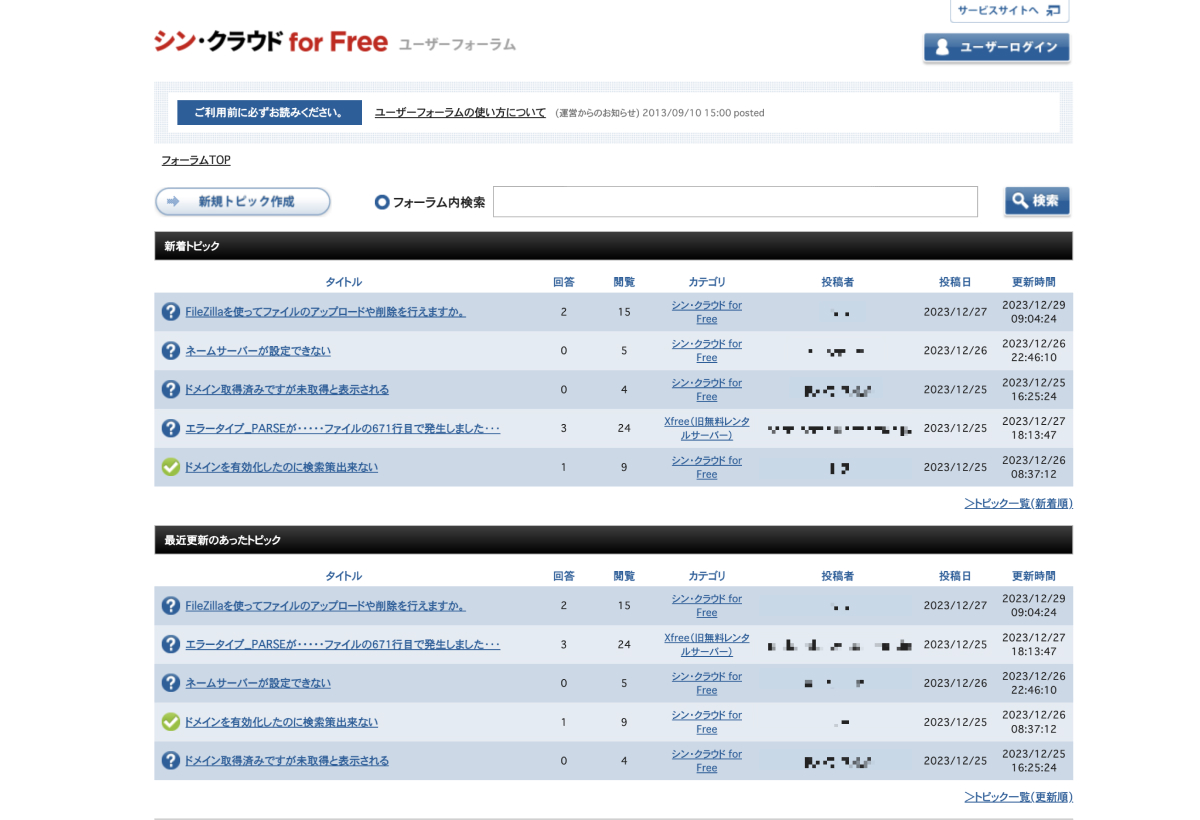 シンクラウド for FREEのユーザーフォーラム
